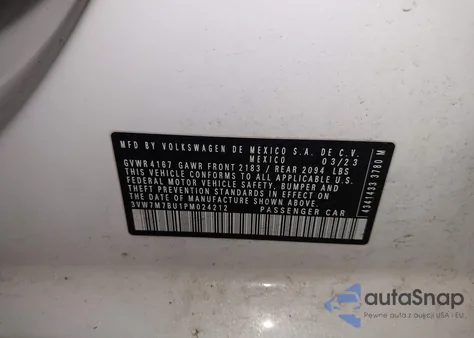 2023 Volkswagen Jetta 1.5T Se из США, поврежденный, VIN 3VW7M7BU1PM024212